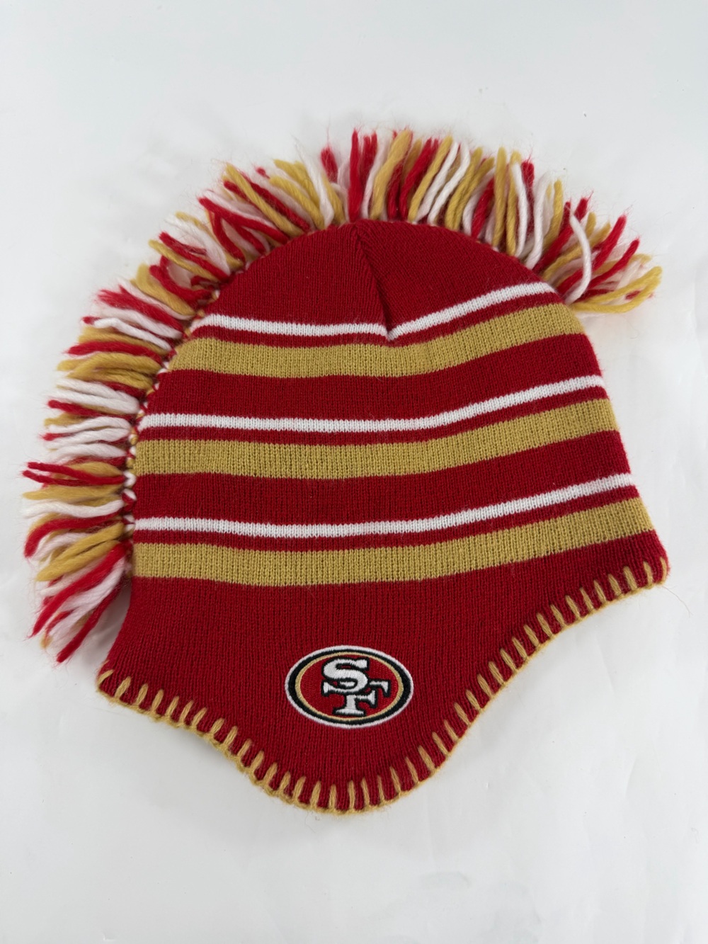 San Francisco 49ers Mohawk Beanie NFL Team Apparel Fringe Knit Winter Hat OSFM